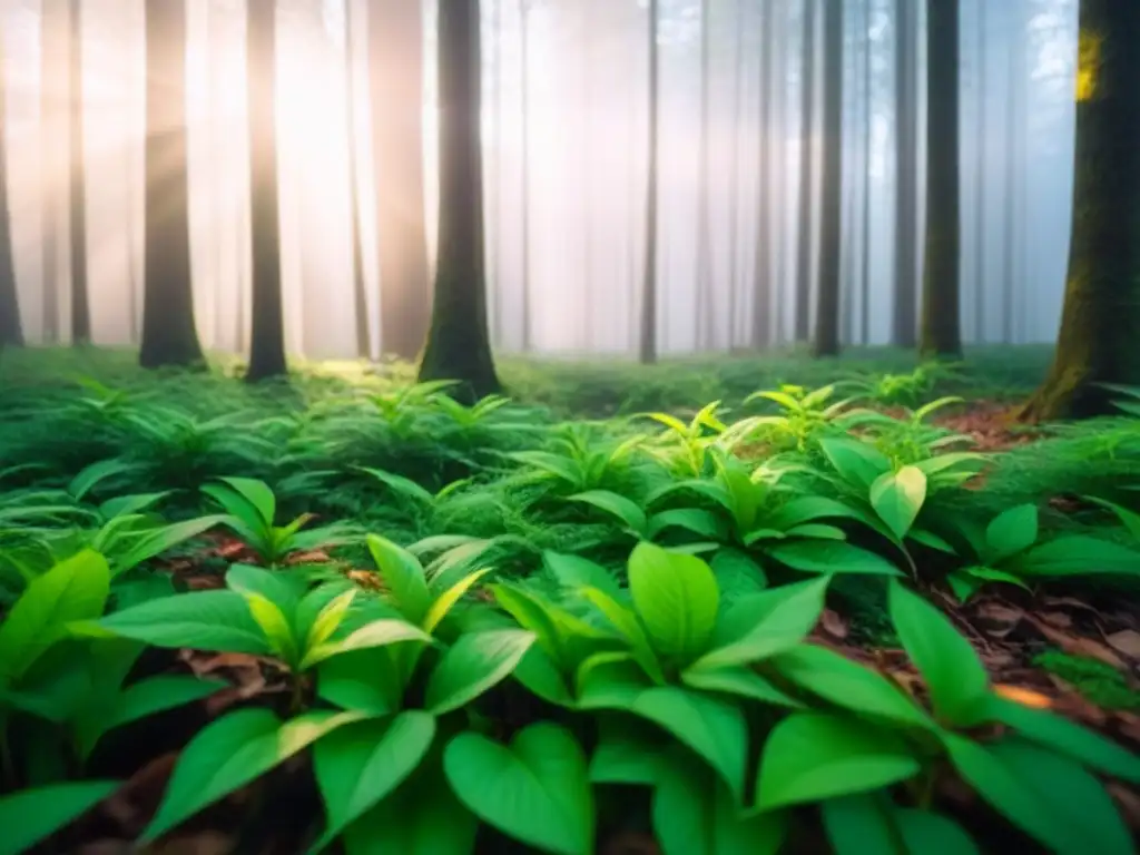 Un bosque exuberante bañado por la luz del sol, transmitiendo calma y armonía con la naturaleza