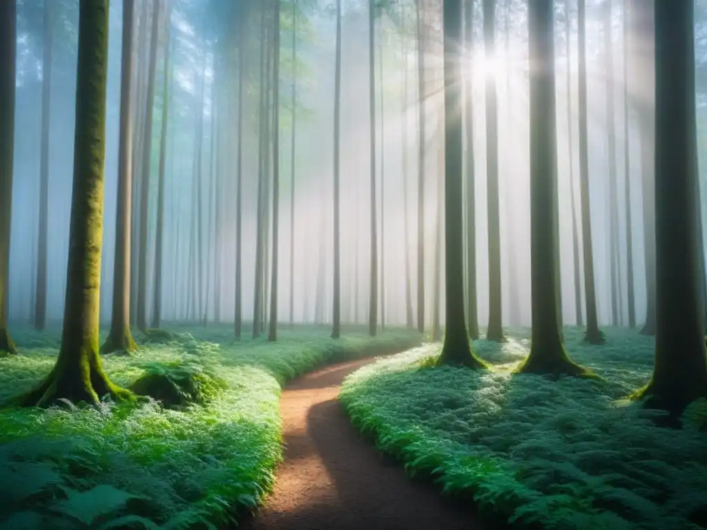 Un bosque exuberante bañado por la luz del sol, proyectando sombras en el suelo