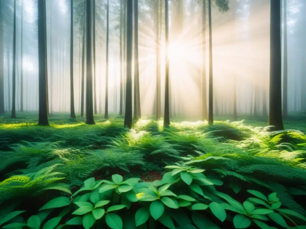 Un bosque exuberante bañado por la luz del sol, transmitiendo calma y armonía