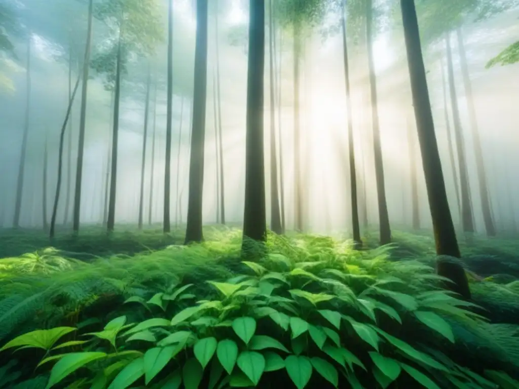 Un bosque exuberante bañado por la luz del sol, transmitiendo calma y armonía con la naturaleza