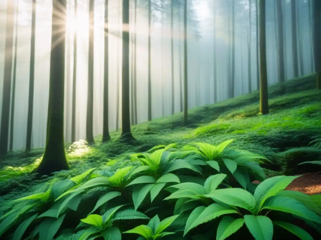 Un bosque exuberante bañado por la luz del sol, reflejando la belleza y tranquilidad de la naturaleza