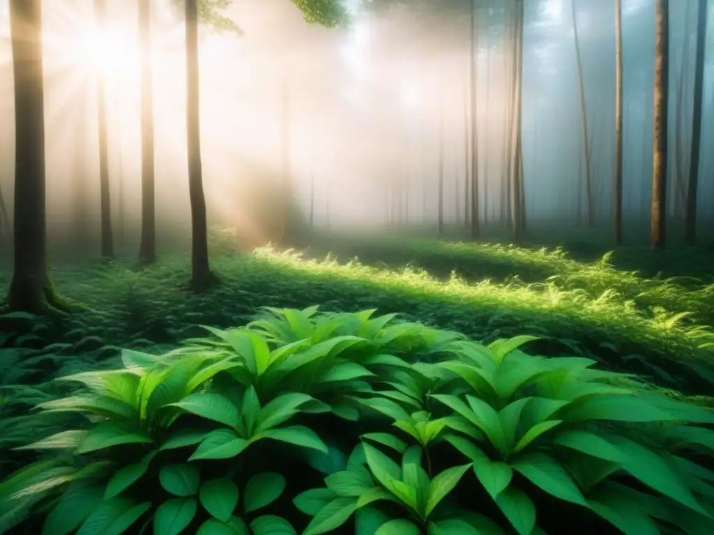 Un bosque exuberante bañado por la luz del sol, reflejando la belleza y tranquilidad de la naturaleza