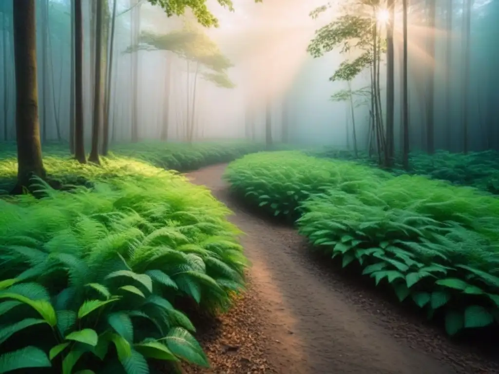 Un bosque exuberante bañado por la luz del sol, transmitiendo calma y armonía con la naturaleza