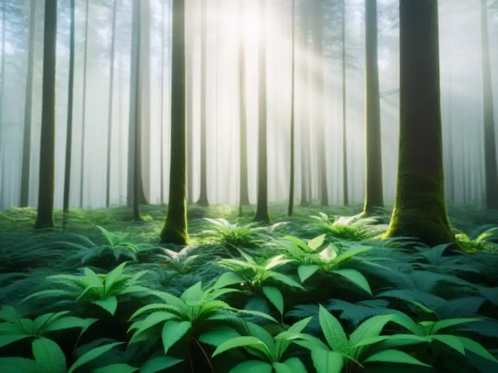 Un bosque exuberante bañado por la luz del sol, un refugio de tranquilidad que inspira a cuidar con productos ecológicos para vida sostenible