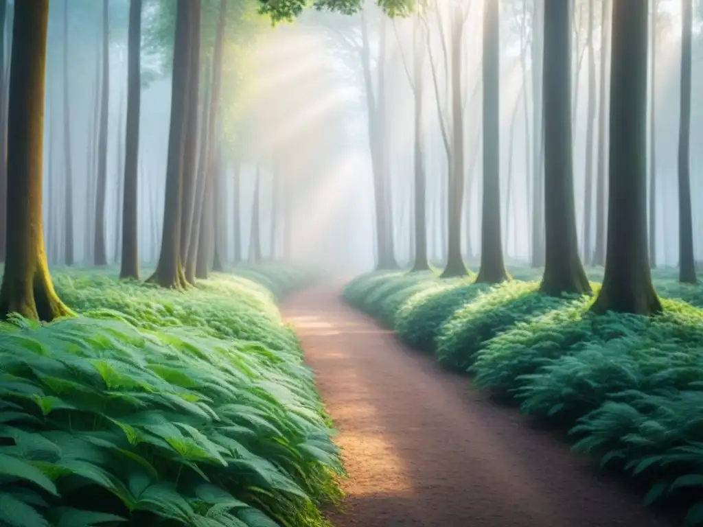 Un bosque exuberante bañado por la luz del sol, transmitiendo calma y conexión con la naturaleza