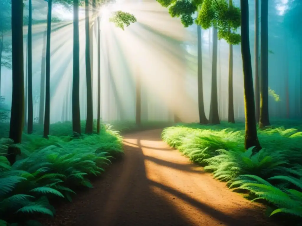 Un bosque exuberante bañado por la luz del sol, transmitiendo armonía y paz en la naturaleza