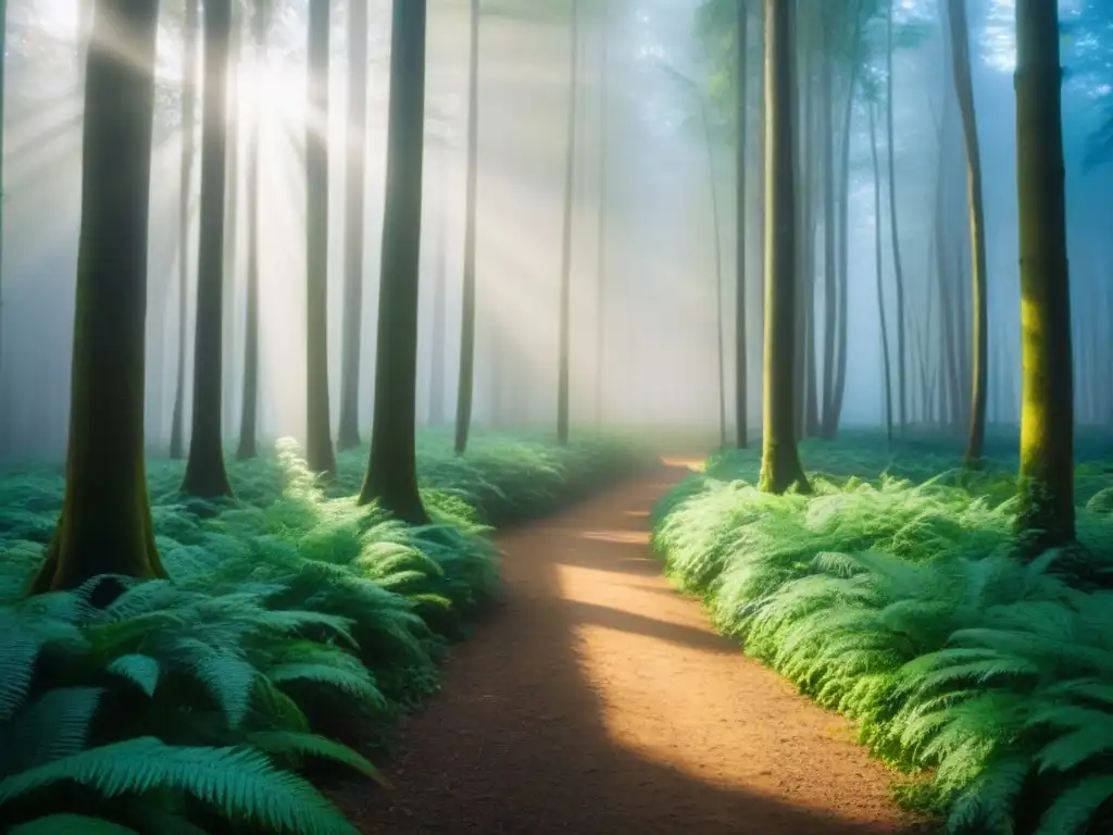 Un bosque exuberante bañado por la luz del sol, proyectando sombras en el suelo