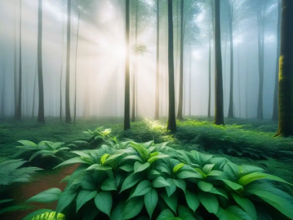 Un bosque exuberante bañado por la luz del sol, reflejando la belleza y tranquilidad del ecoturismo sostenible