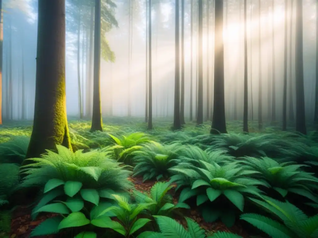 Un bosque exuberante bañado por la luz solar, reflejando una serenidad natural