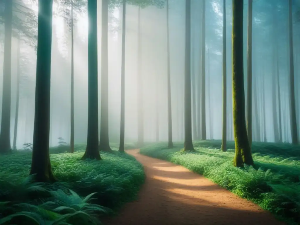 Un bosque exuberante bañado por la luz del sol, reflejando la serenidad de la naturaleza