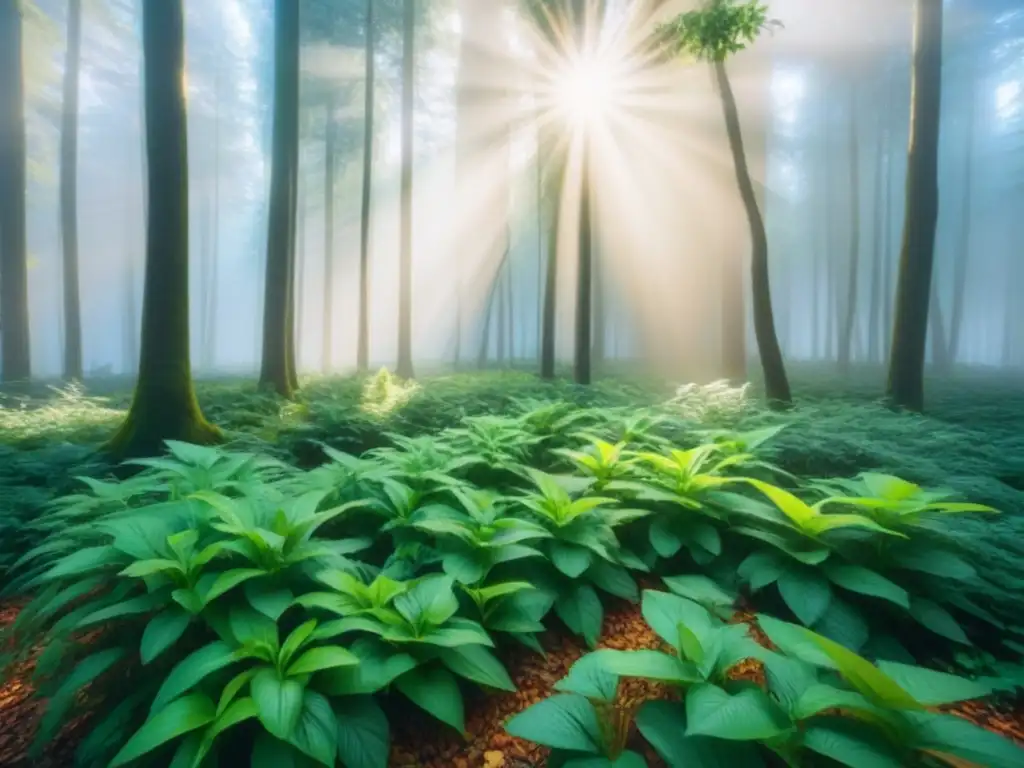 Un bosque exuberante bañado por la luz del sol, transmite armonía y paz en Retiros de bienestar sostenibles