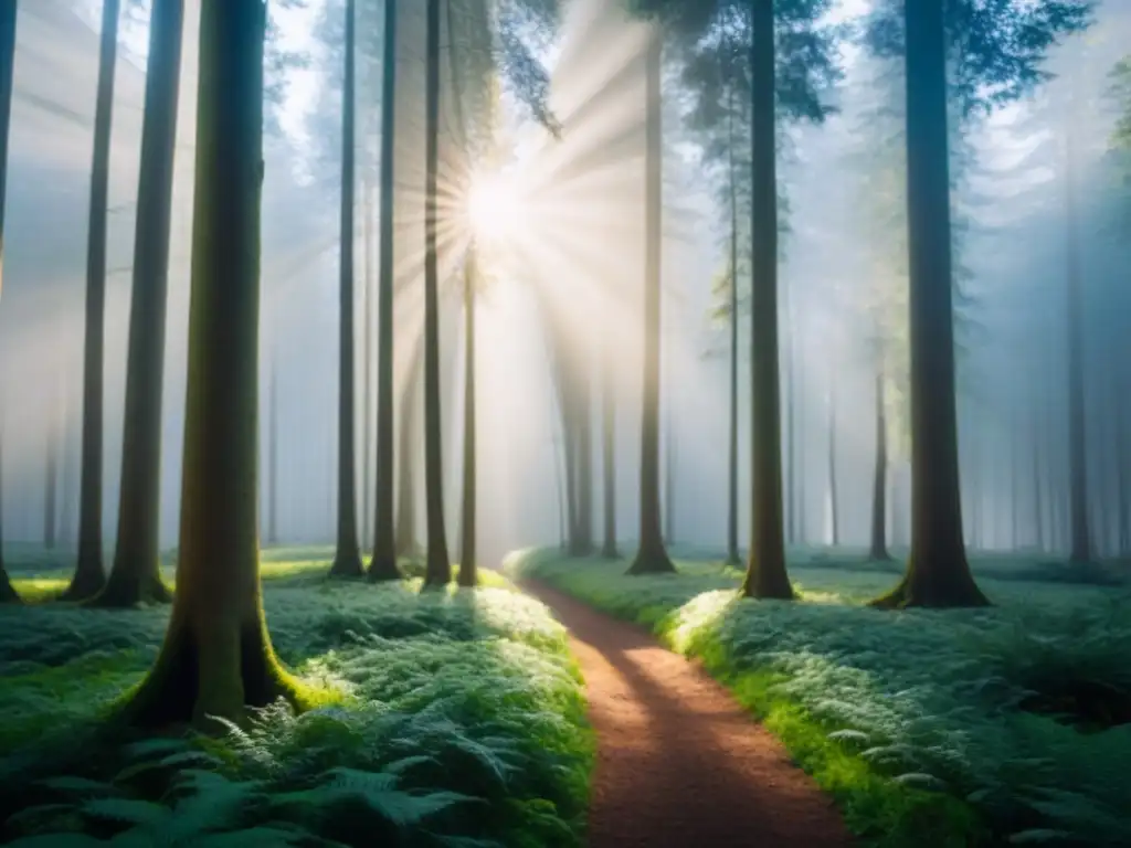 Un bosque exuberante bañado por la luz del sol, transmitiendo la paz de la naturaleza