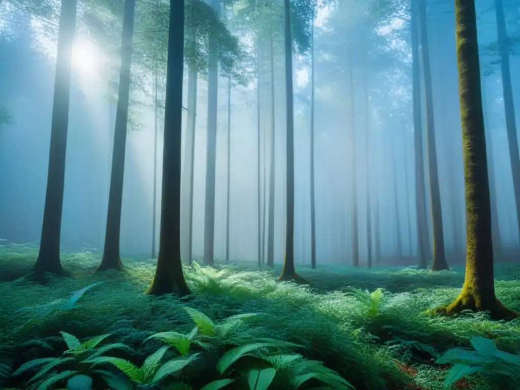 Un bosque exuberante bajo el cielo azul, con árboles vibrantes y vida silvestre