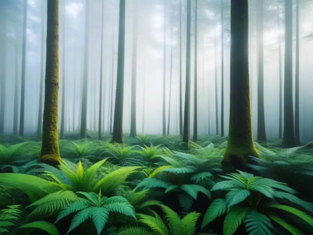 Un bosque exuberante con diversa flora y fauna en armonía, vida sostenible gratuito