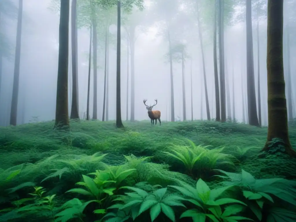 Un bosque exuberante con diversa vida silvestre en armonía