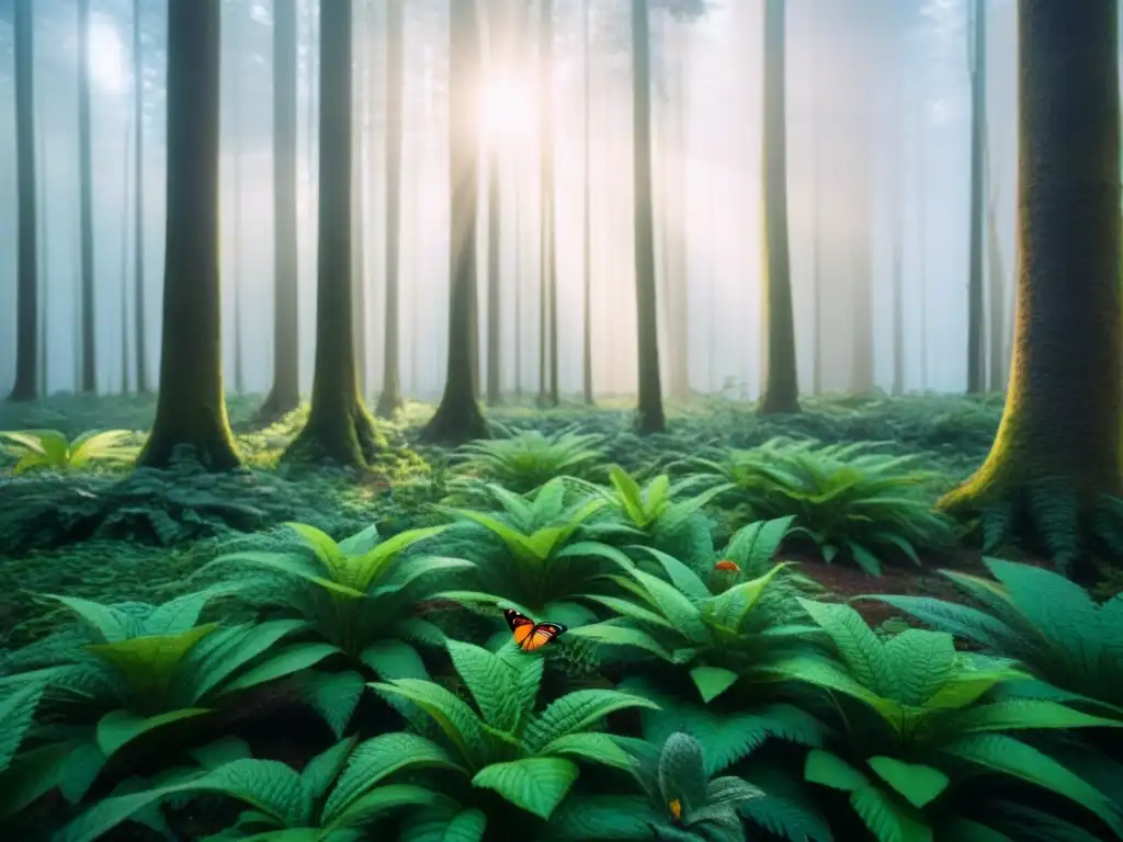 Un bosque exuberante con diversa vida silvestre coexistiendo armónicamente