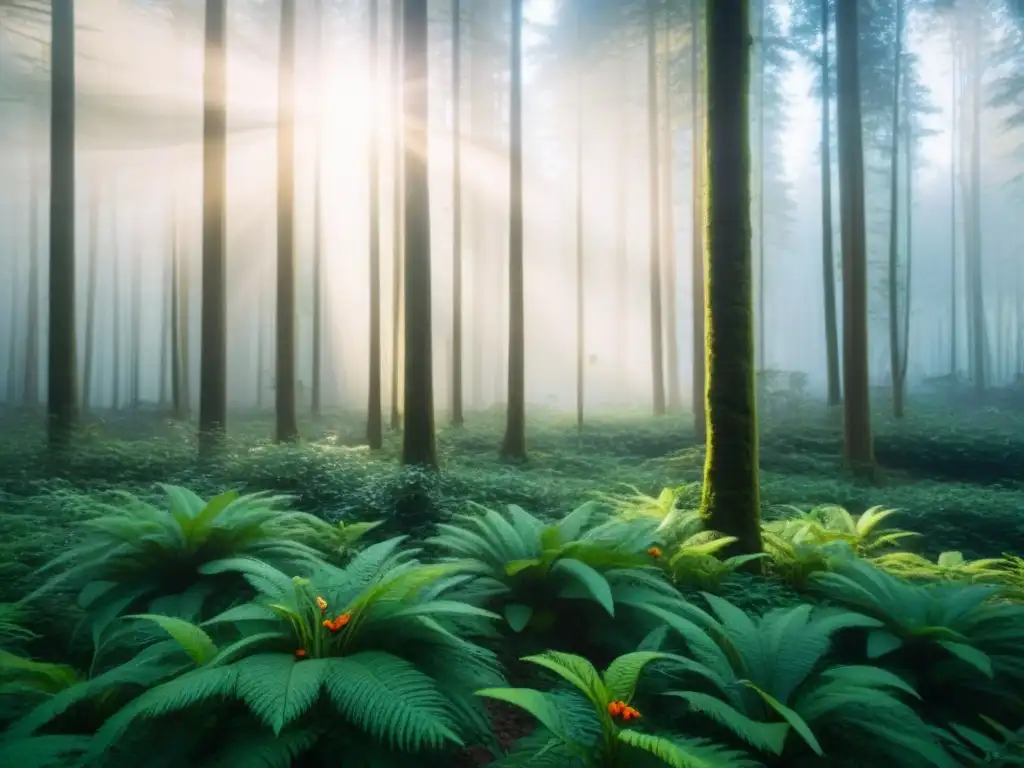 Un bosque exuberante con diversa vida silvestre coexistiendo armónicamente