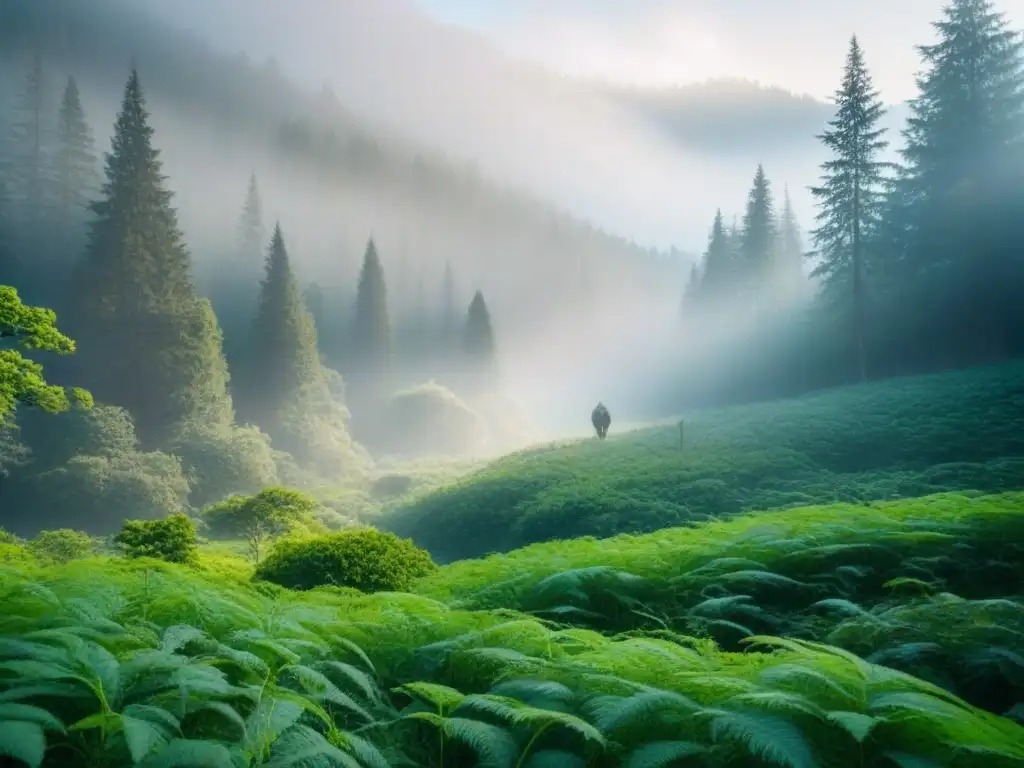 Un bosque exuberante con diversidad de árboles y vida silvestre, reflejando la importancia de las campañas de reforestación sostenible