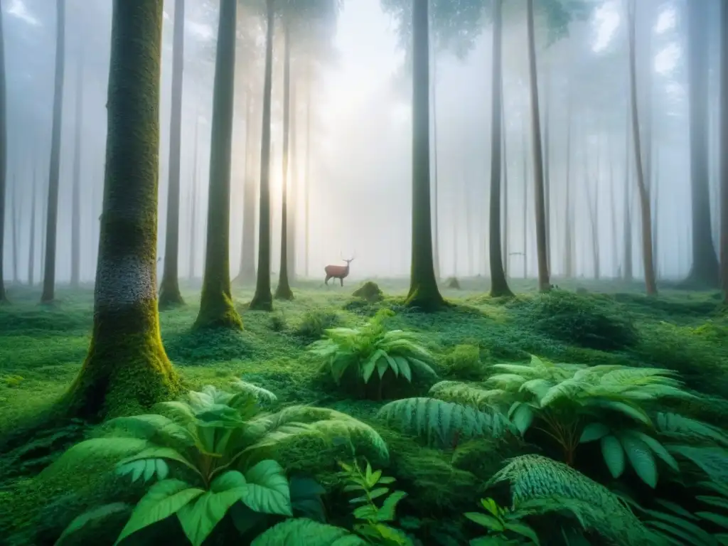 Un bosque exuberante con diversidad de vida animal en armonía, mostrando la rica biodiversidad terrestre