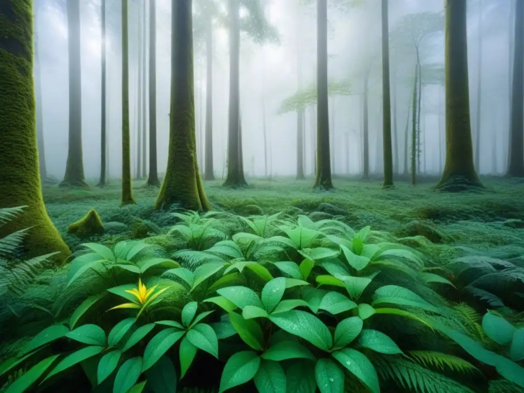 Un bosque exuberante y diverso donde conviven armoniosamente plantas y animales