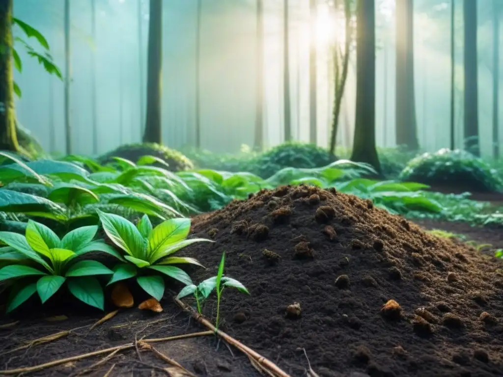 Un bosque exuberante y diverso con plantas, animales y aves conviviendo armoniosamente