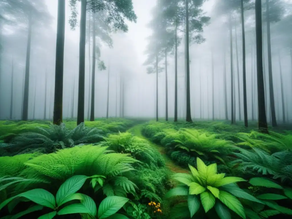 Bosque exuberante con flora y fauna vibrante simbolizando la importancia de la biodiversidad en el desarrollo sostenible