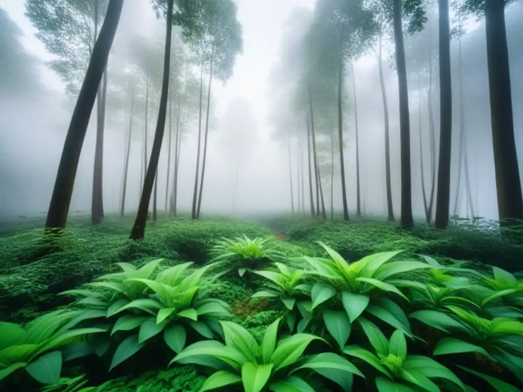 Un bosque exuberante donde la flora y fauna conviven en armonía, destacando la importancia de proteger la biodiversidad sostenible