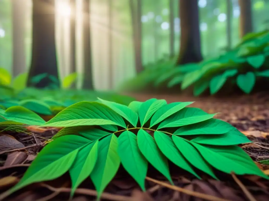 Un bosque exuberante con hojas vibrantes y detalladas se mece suavemente en el viento