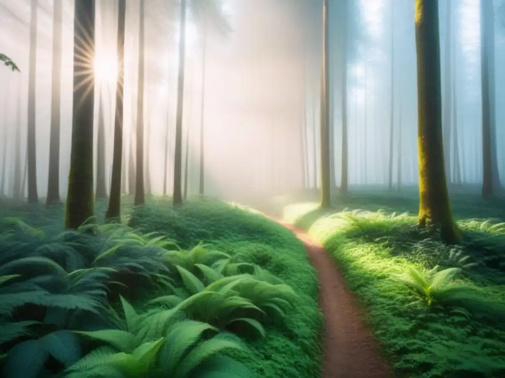 Un bosque exuberante iluminado por el sol, reflejando la armonía entre arte y naturaleza