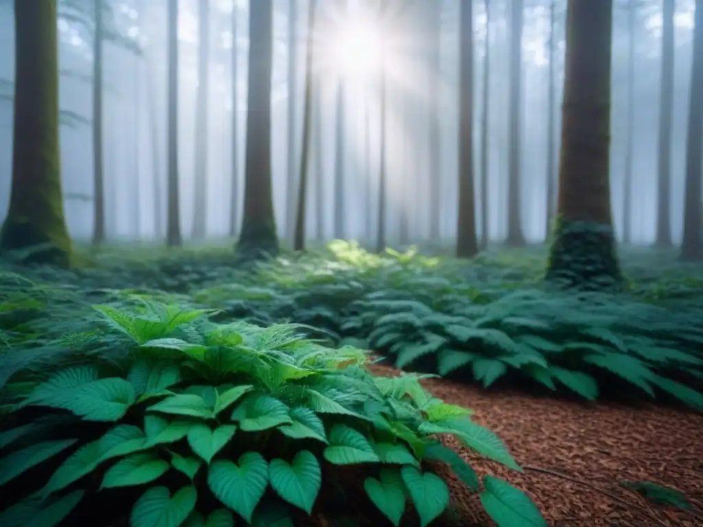 Un bosque exuberante iluminado por el sol, destilando paz y armonía