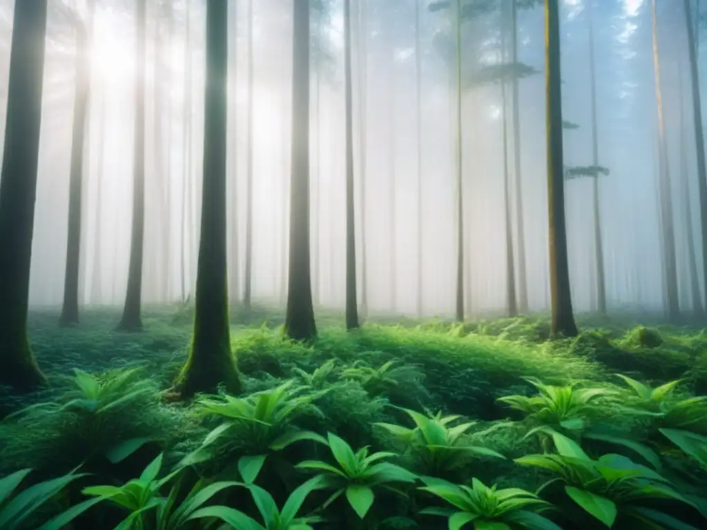 Un bosque exuberante iluminado por el sol, reflejo de casos reales especies salvadas zero waste