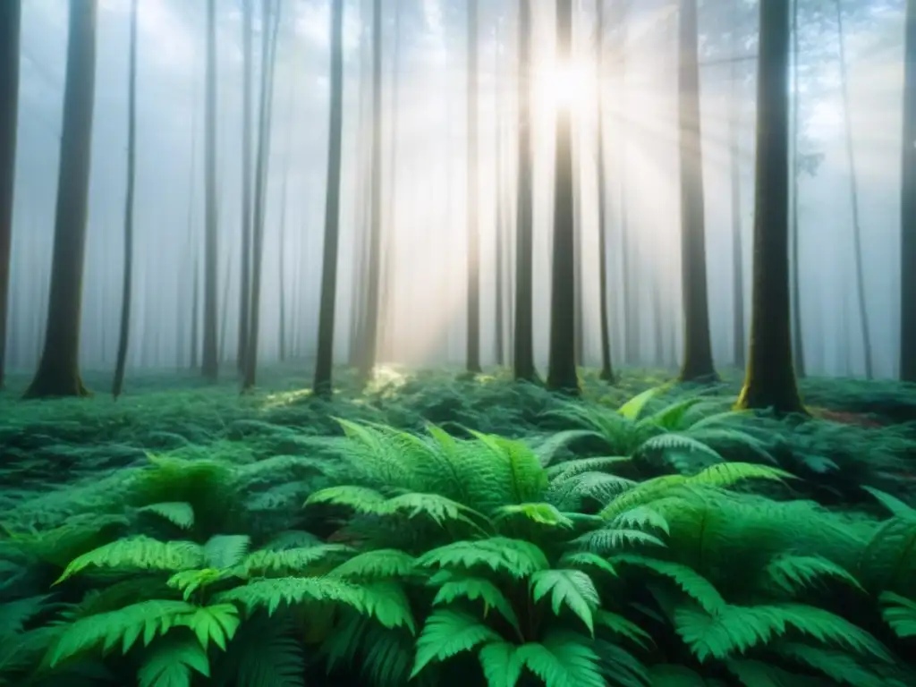 Un bosque exuberante iluminado por el sol, mostrando la belleza de la naturaleza y la importancia de los Fondos de inversión sostenibles