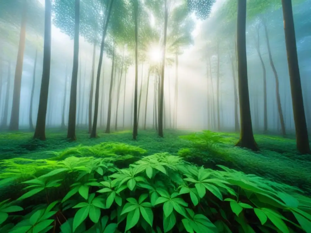 Un bosque exuberante iluminado por el sol, resaltando la importancia de las inversiones sostenibles bonos verdes