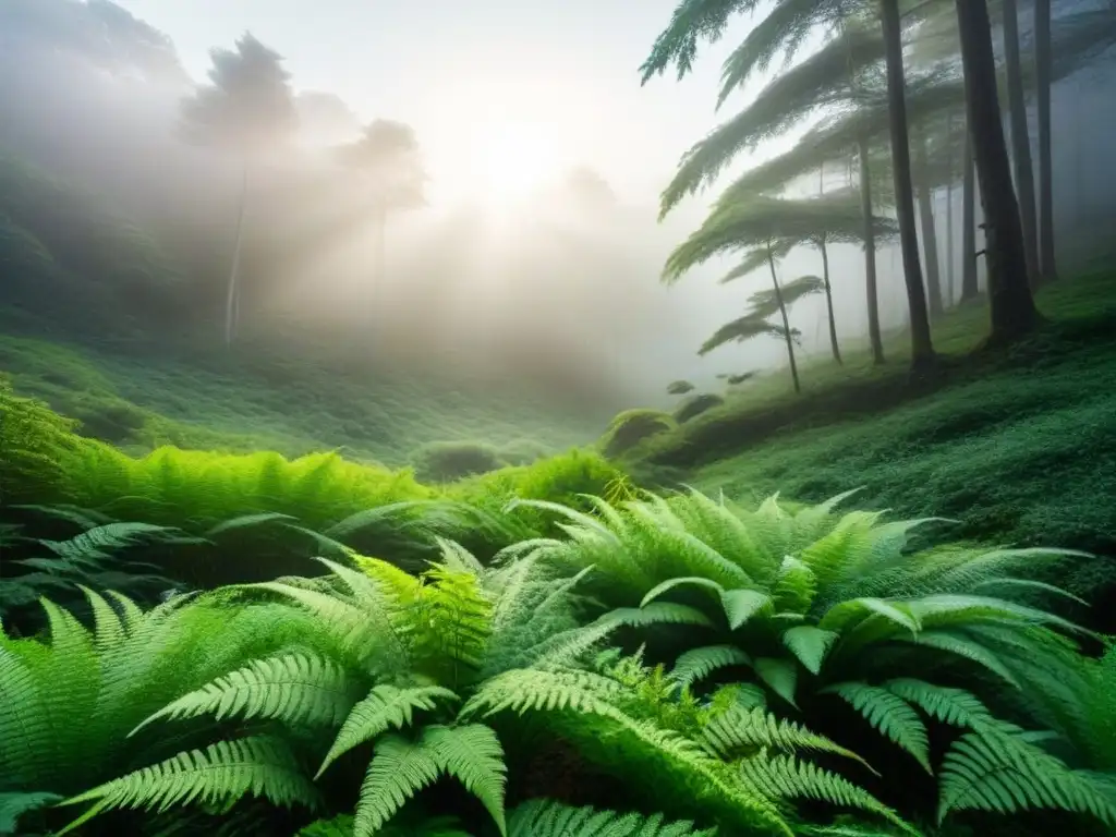 Bosque exuberante iluminado por el sol, transmitiendo tranquilidad y armonía con la naturaleza