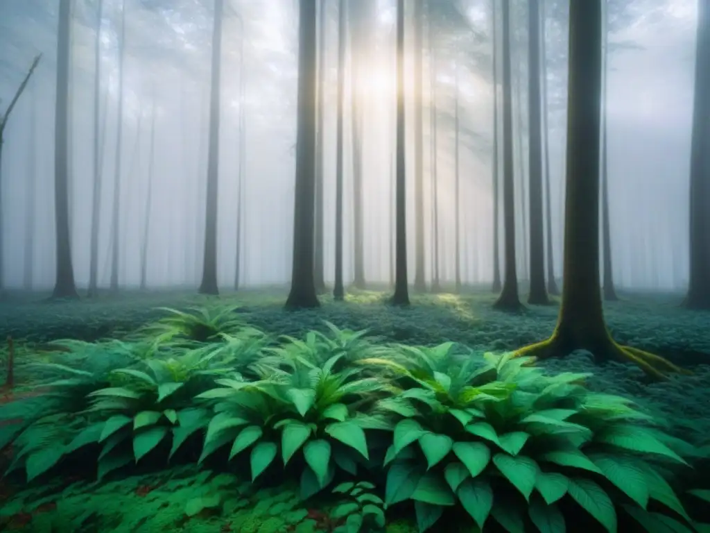 Un bosque exuberante iluminado por el sol, reflejando tranquilidad y armonía