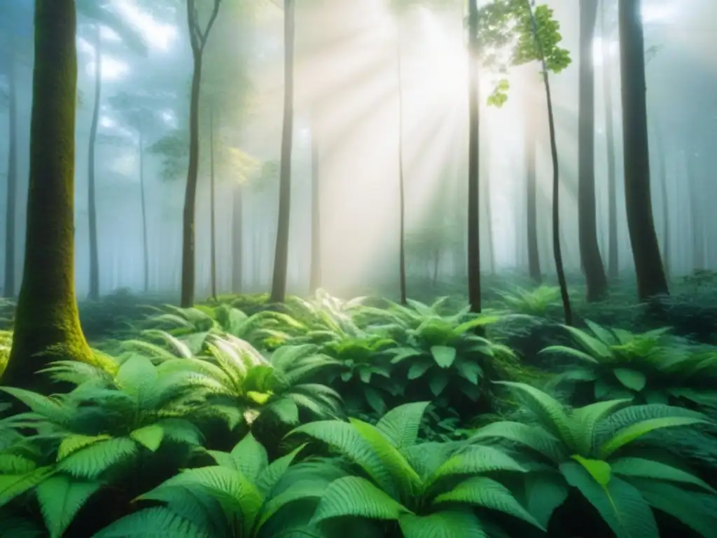 Un bosque exuberante iluminado por el sol, transmite armonía y serenidad