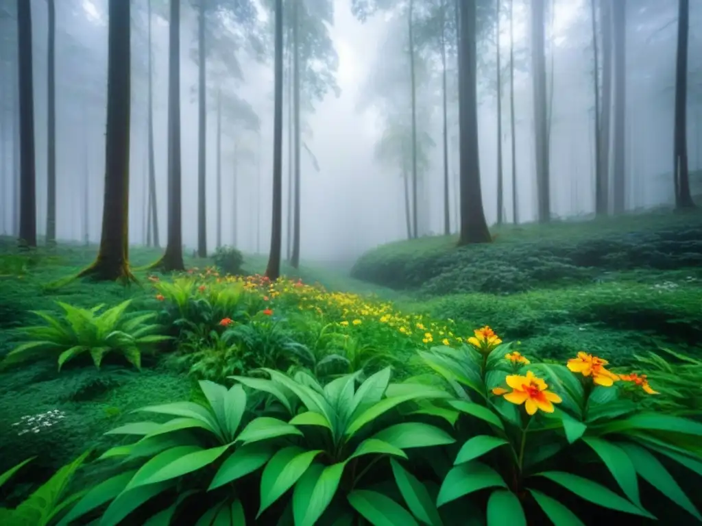 Un bosque exuberante lleno de vida, promoviendo sostenibilidad mediante arte digital