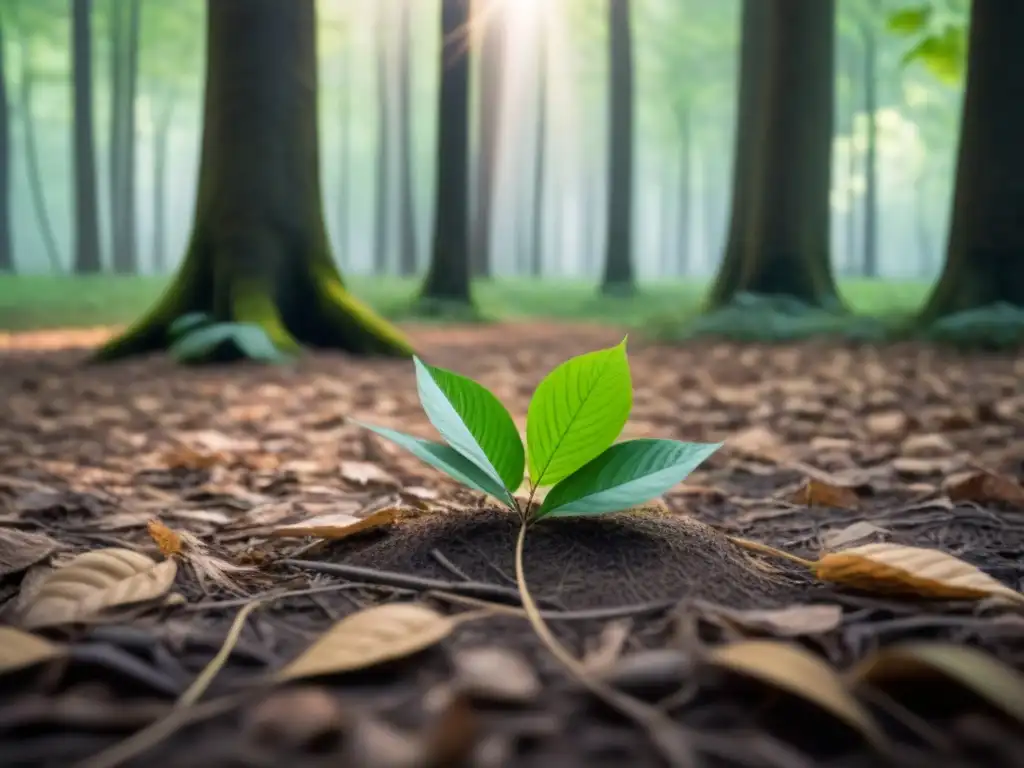 Un bosque exuberante con luz filtrada entre las hojas, transmitiendo tranquilidad y belleza natural