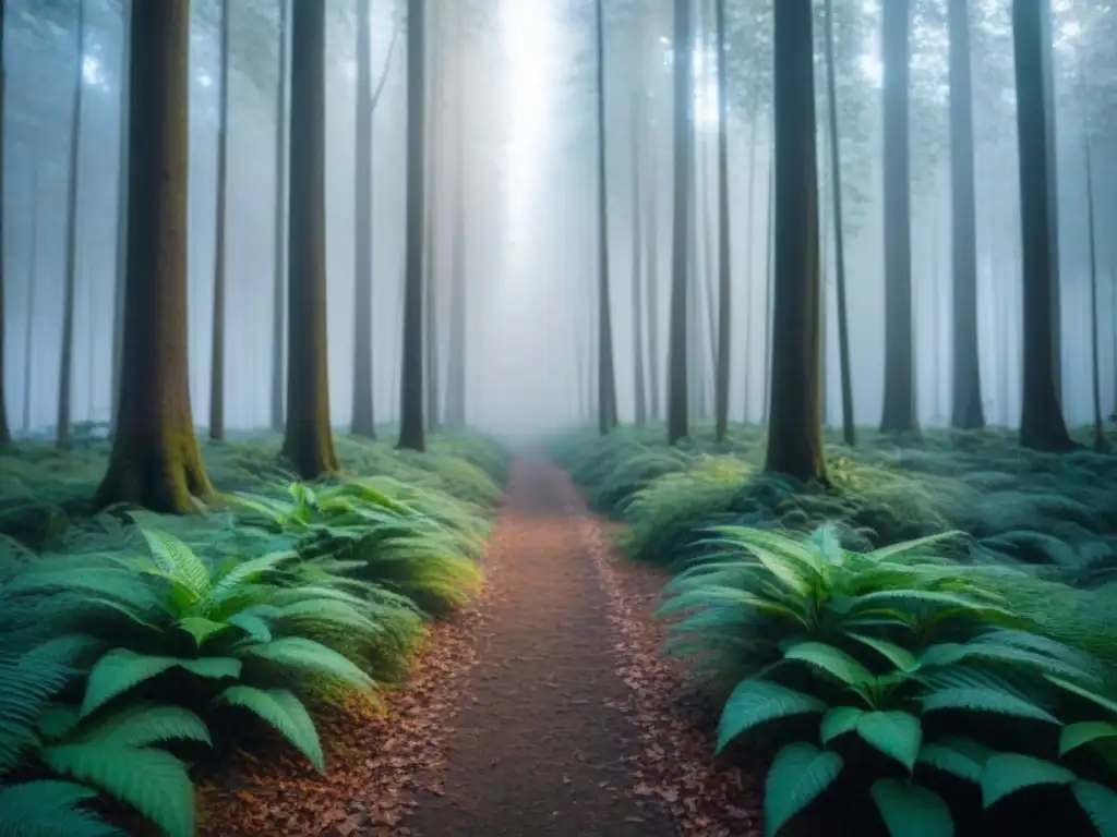 Un bosque exuberante con luz filtrada entre el dosel, proyectando sombras en el suelo