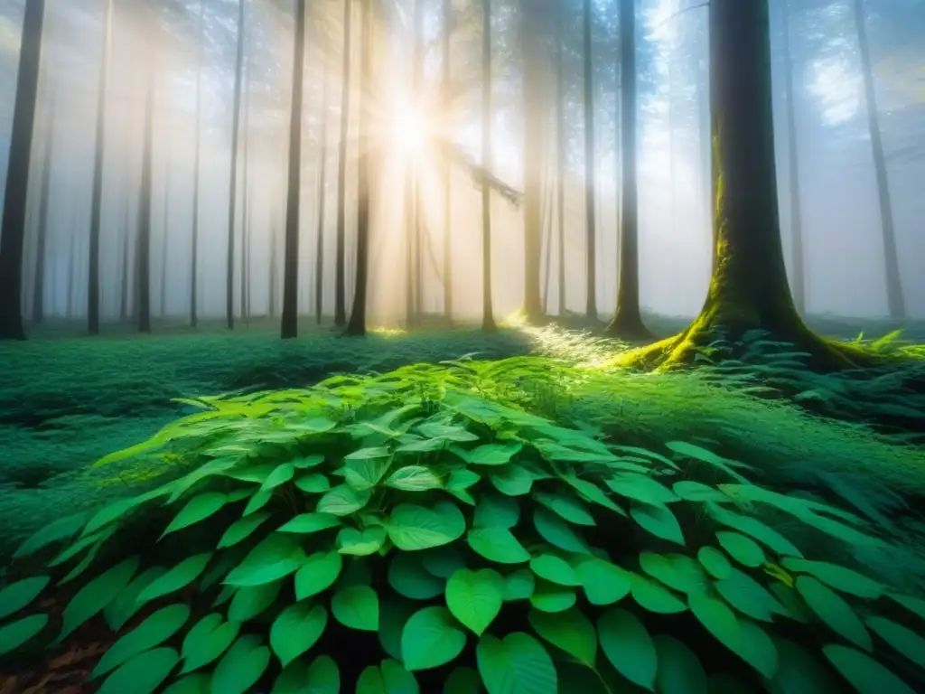 Un bosque exuberante con luz filtrada y sombras, invita a conectar con la naturaleza