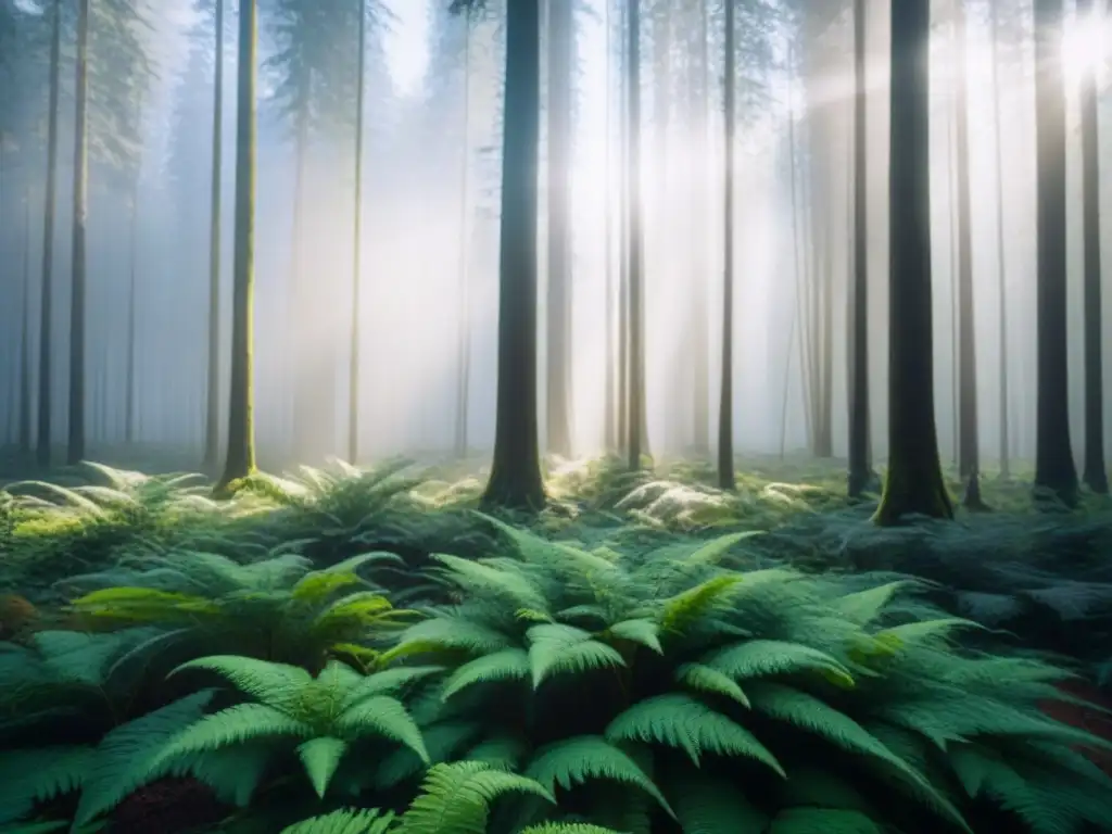 Bosque exuberante con luz filtrada entre los árboles, destacando la importancia de la reforestación participativa bosques viajes