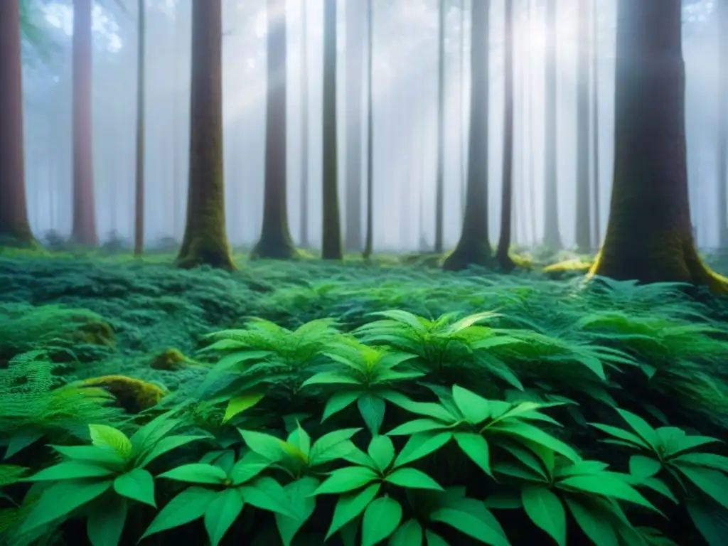 Un bosque exuberante con luz solar filtrándose entre las hojas, resaltando su belleza natural