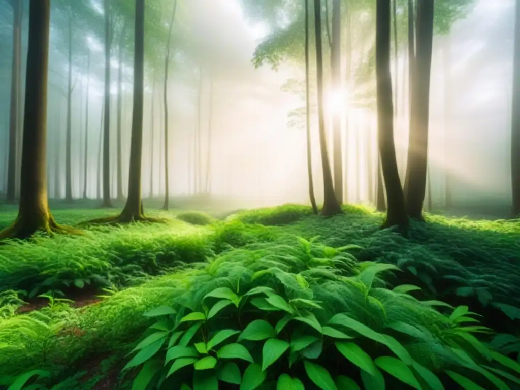 Un bosque exuberante con luz solar entre las hojas, mostrando la belleza de la naturaleza en Fondos de inversión sostenibles