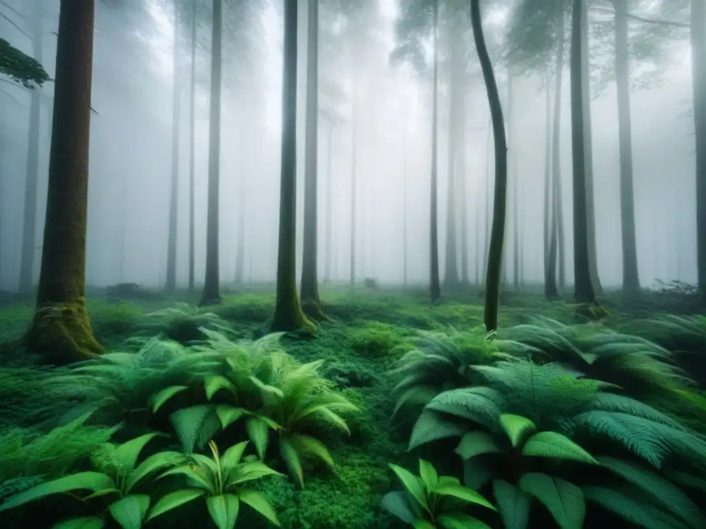 Un bosque exuberante que inspira paz y conexión con la naturaleza, ideal para retiros de bienestar y reducir la huella de carbono