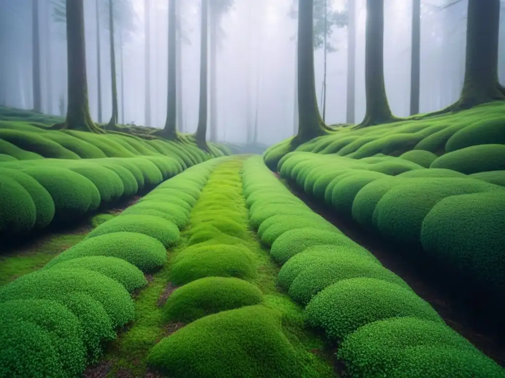 Un bosque exuberante y sereno, con árboles altos y verdes, bañado por la luz del sol