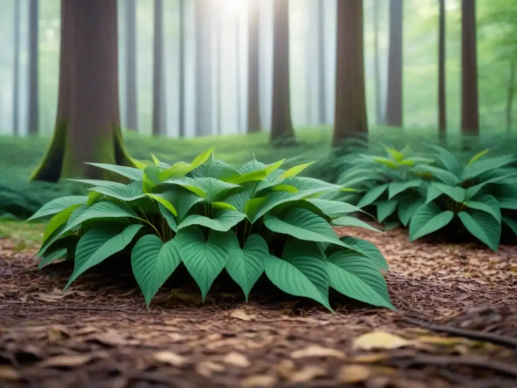 Un bosque exuberante y sereno con luz filtrada entre las hojas