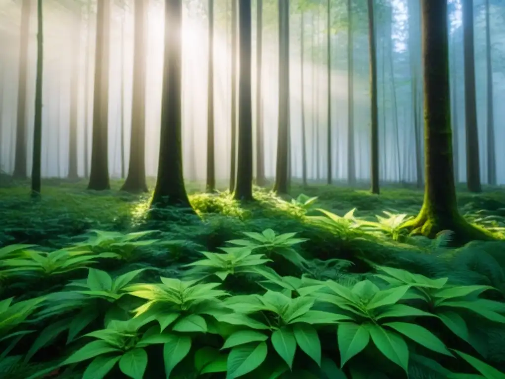 Un bosque exuberante, tranquilo y detallado con juegos de luz y sombra