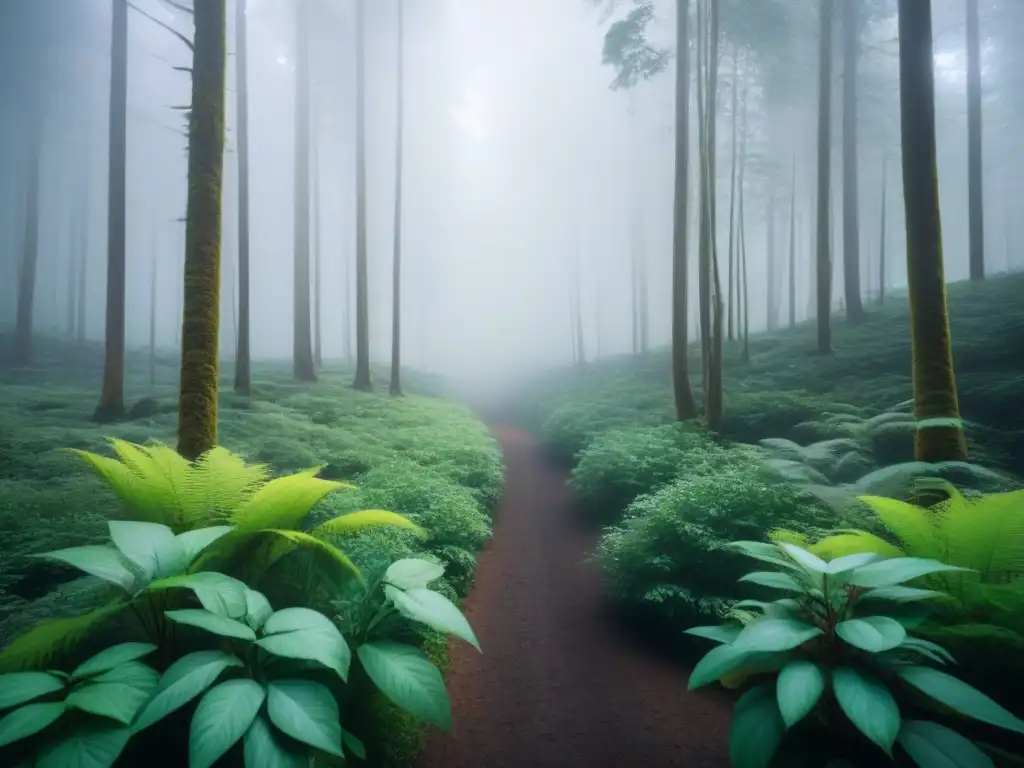 Un bosque exuberante y vibrante con diversa flora y fauna, conectados por corredores verdes