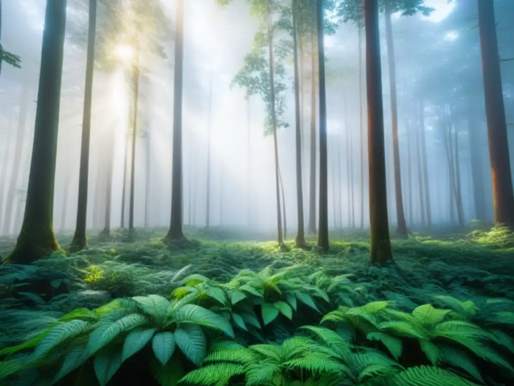 Un bosque exuberante y vibrante, con diversa vegetación y fauna en armonía