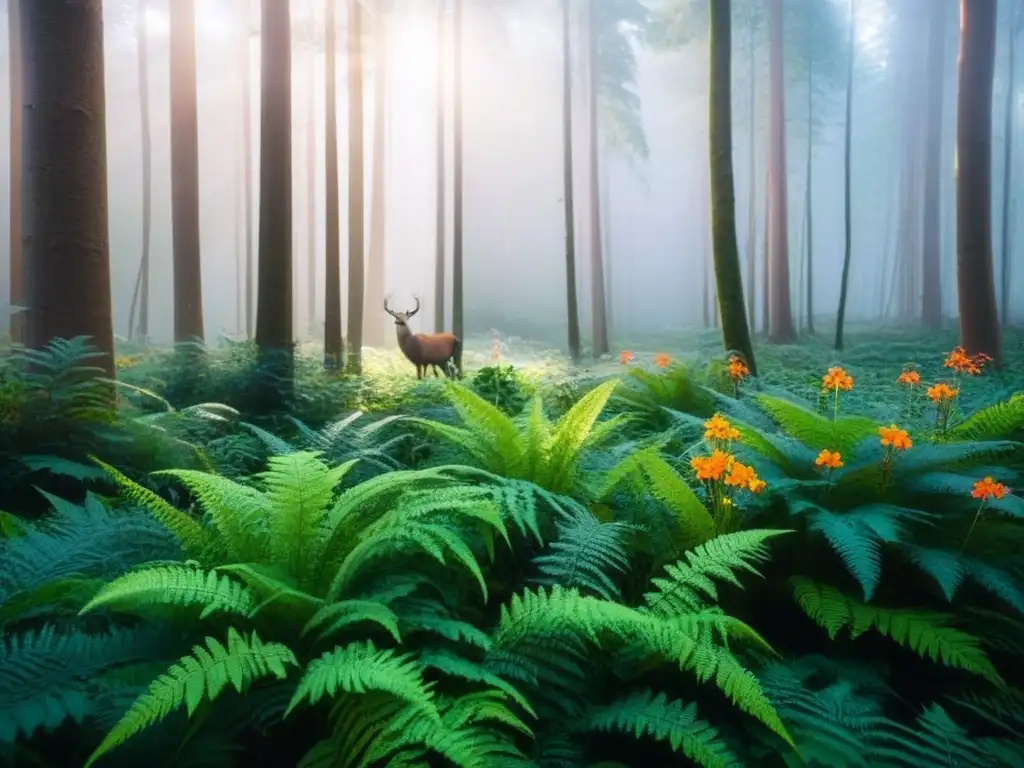 Un bosque exuberante con vida silvestre conviviendo en armonía, reflejando la belleza de la biodiversidad terrestre